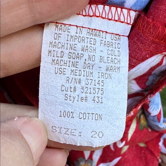 Vintage 80's Hilo Hattie Plus Size Red Floral Hawaiian Maxi Dress Women's 20 - Picture 10 of 10